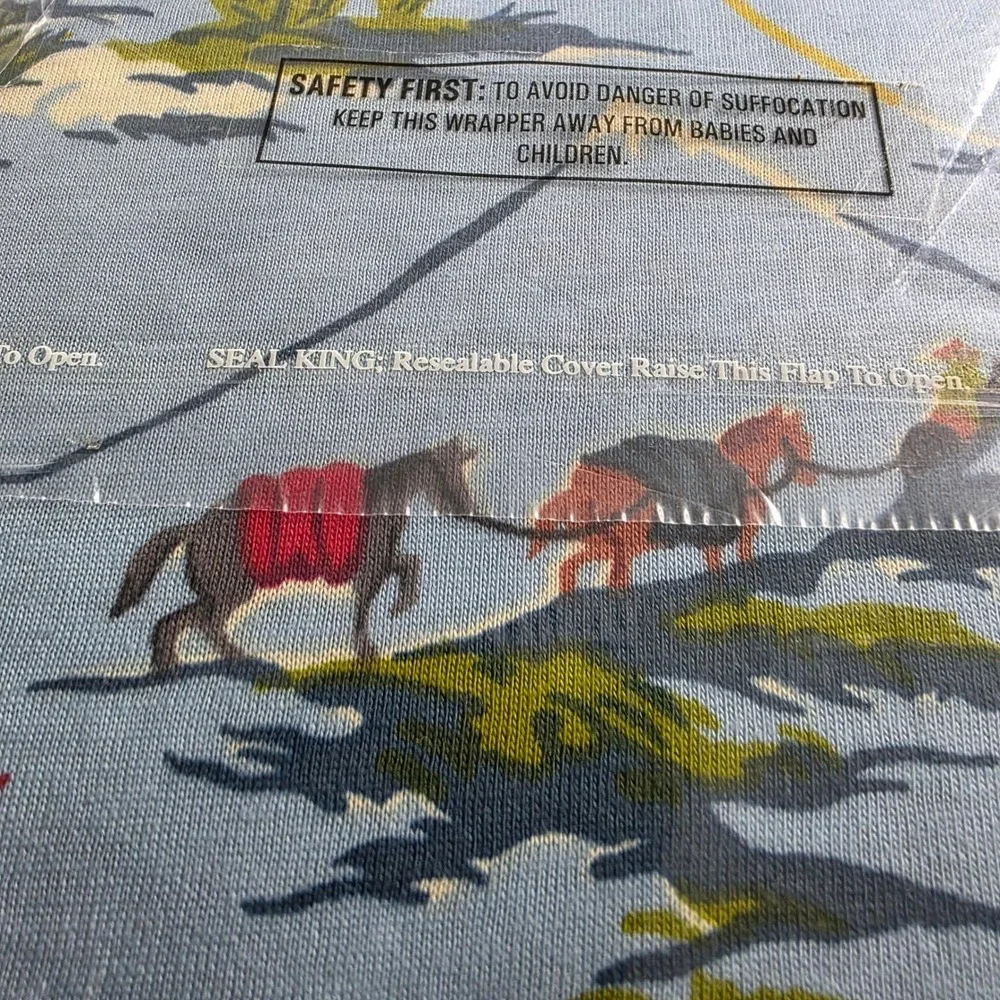 Vintage Nick & Nora Rio Grande Western Cowboy Queen Sheet Set Blue Jersey NEW